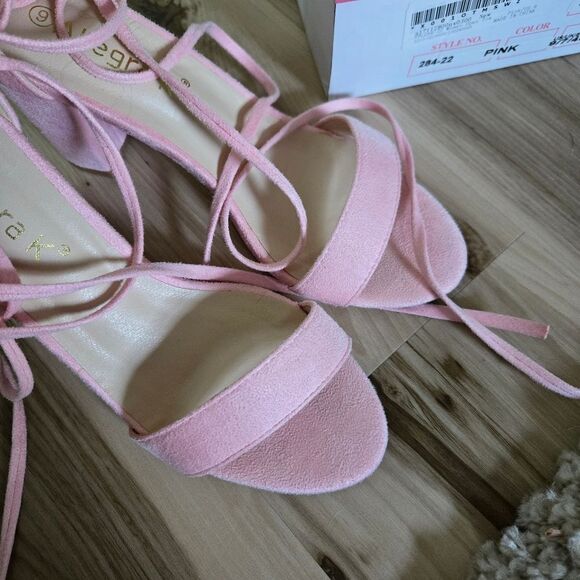 Allegra K Pink Suede Open Toe Block Style Strappy Heels Women's Size 9 - Picture 6 of 11